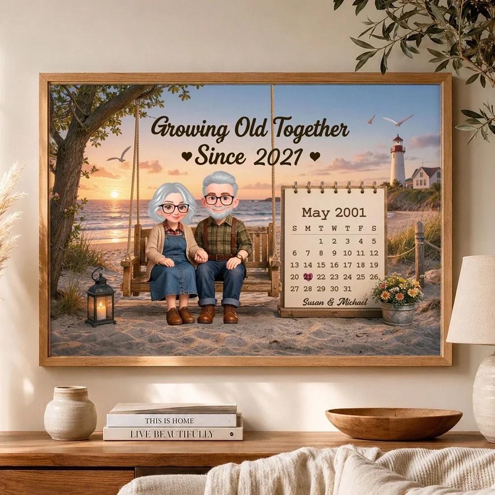 Personalized Poster with Growing Old Together Quote, Scenic Senior Couple Art, Unique Gift for Couple
