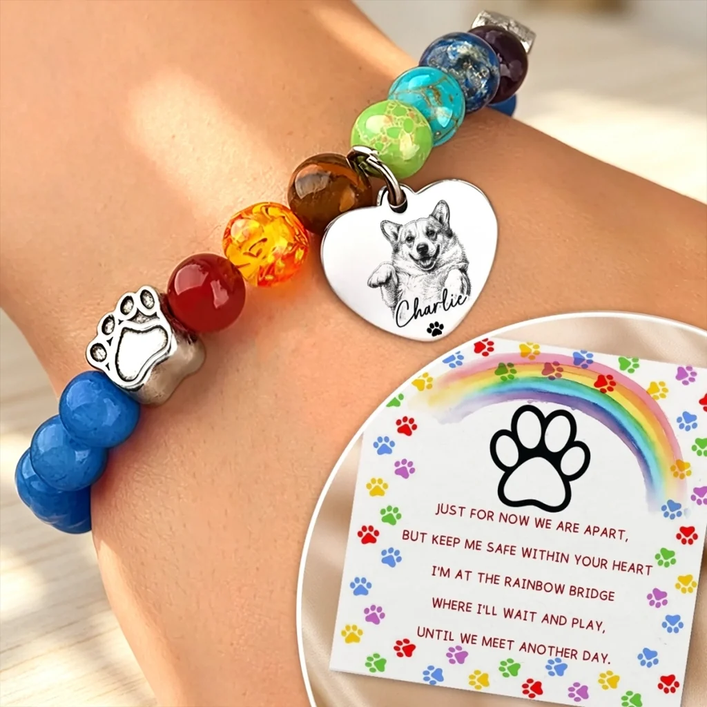 Blue Lace Heart Bracelet for Pet Loss Sympathy, Personalized Dog Keepsake and Creative Gift