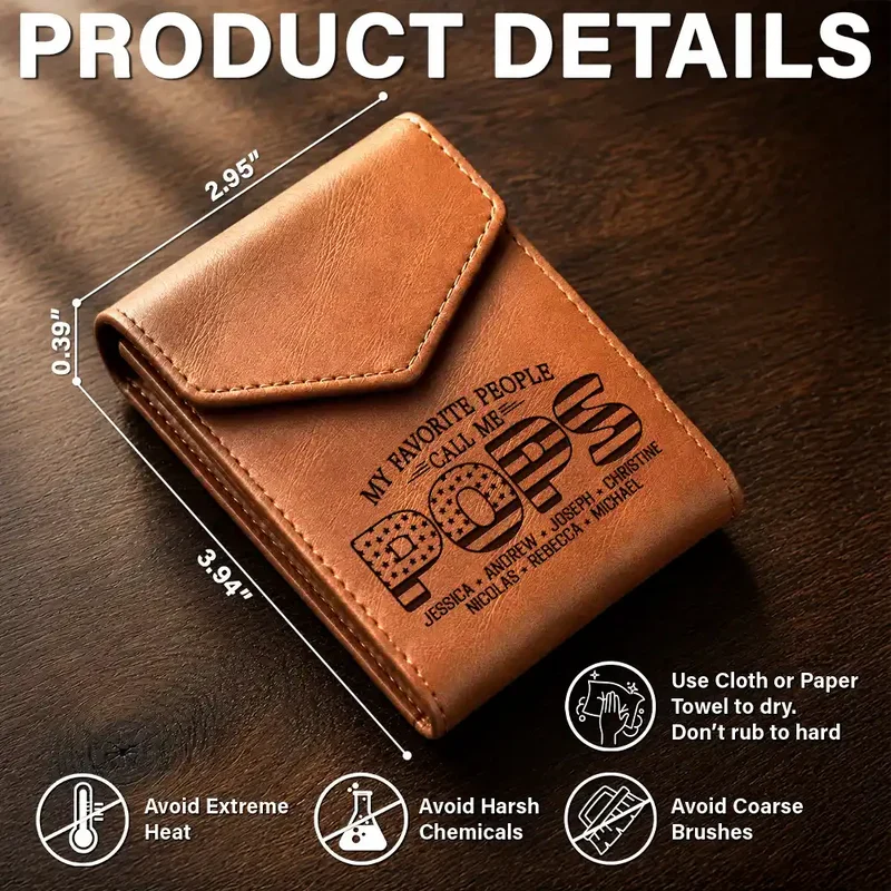 Leather Slim Wallet, Personalized Brown Card Holder With Family Quote, Unique Creative Gift For Family Gifting - Image 4