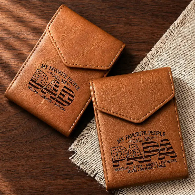 Leather Slim Wallet, Personalized Brown Card Holder With Family Quote, Unique Creative Gift For Family Gifting - Image 5