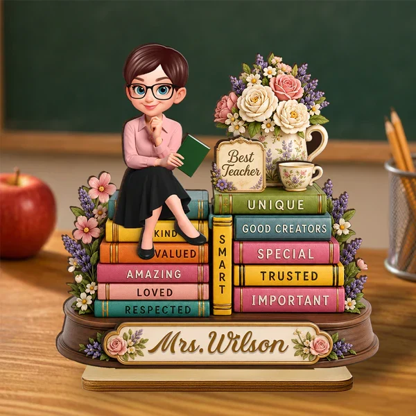 Personalized 2-Layer Wooden Plaque, Floral Teacher Books Desk Decor, Unique Gift for Teacher - Image 8