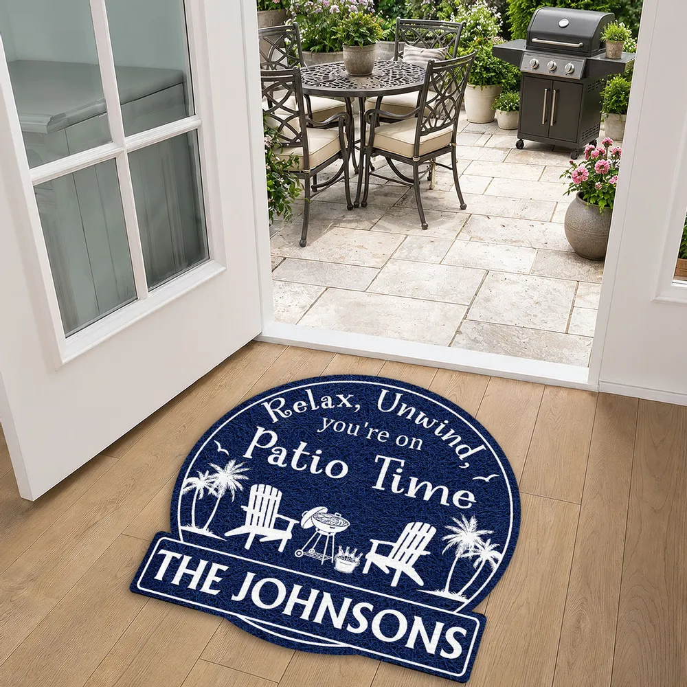Personalized Shaped Doormat, Patio Time Design With Chairs & Palms, Unique Gift for Family - Image 6