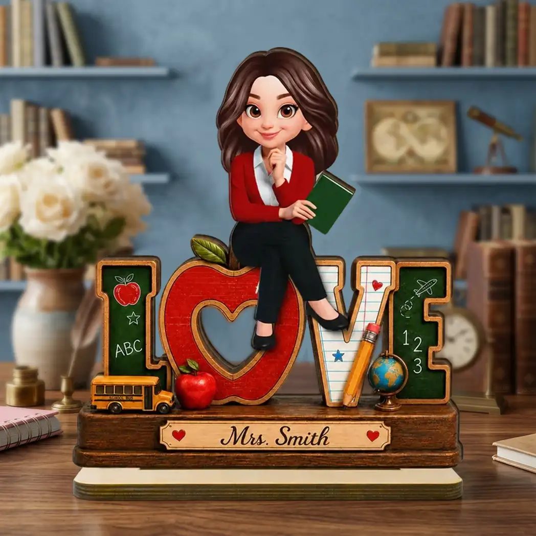 Personalized 2-Layer Wooden Plaque for Teacher, Cute Classroom Love Design, Unique Gift