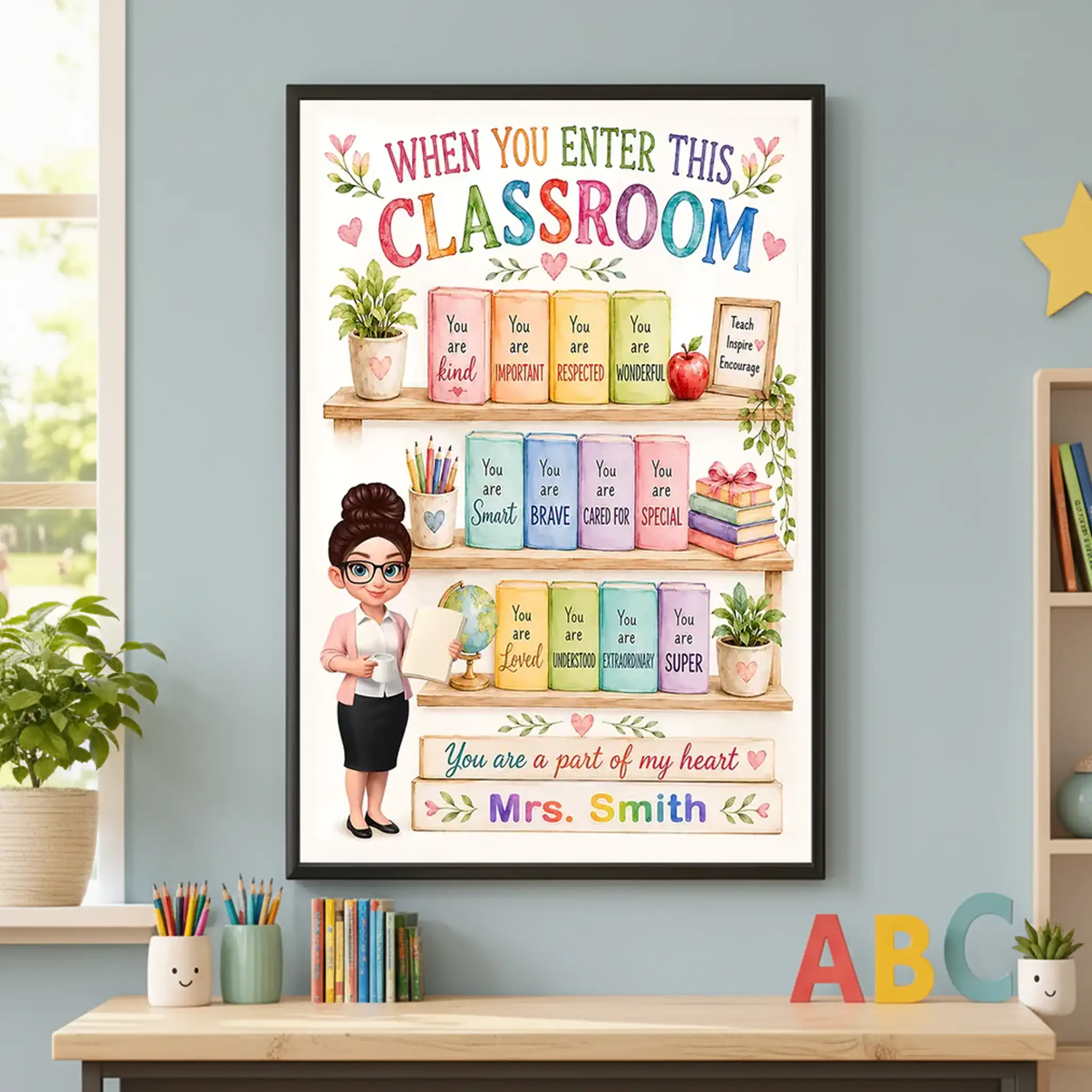 Personalized Teacher Poster, Colorful Classroom Affirmation Wall Art, Unique Creative Gift for Teacher