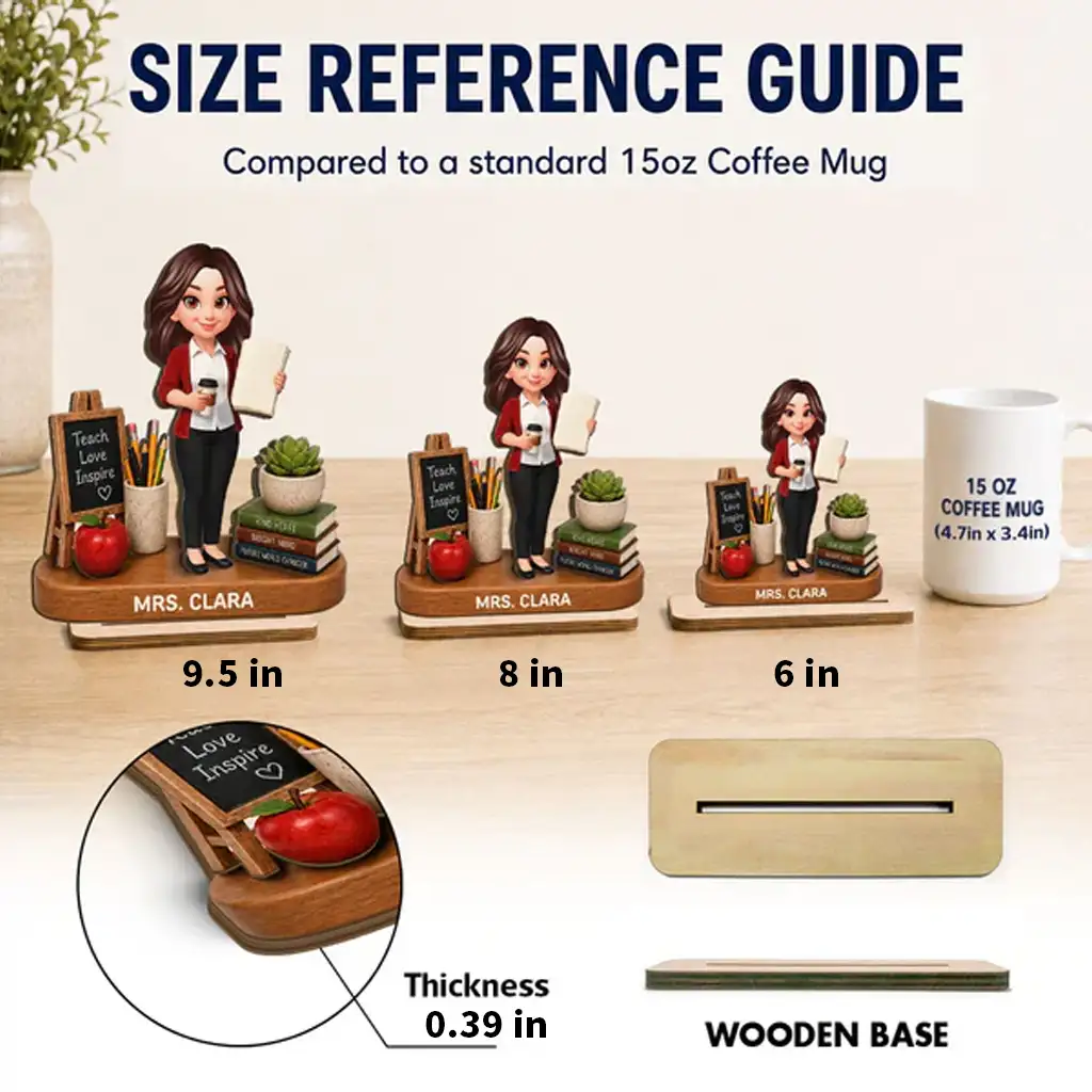 Personalized 2-Layer Wooden Plaque, Standing Teacher with Coffee & Book, Unique Creative Gift - Image 4