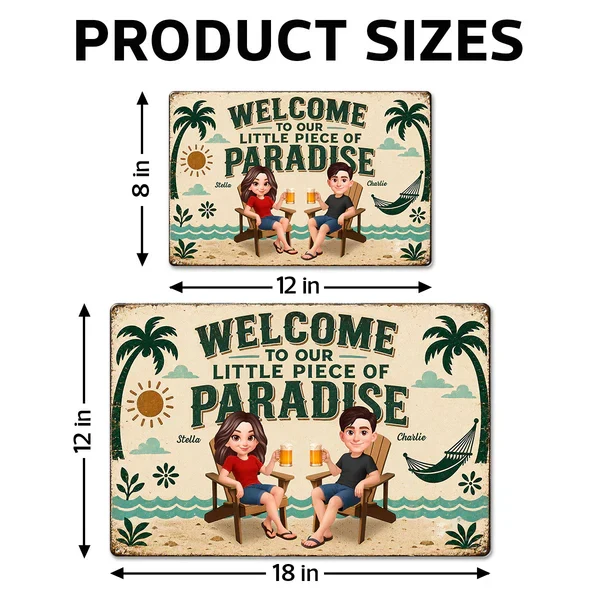 Personalized Rectangular Iron Sign, Seated Couple Pool Paradise Decor, Unique Gift for Couples - Image 4