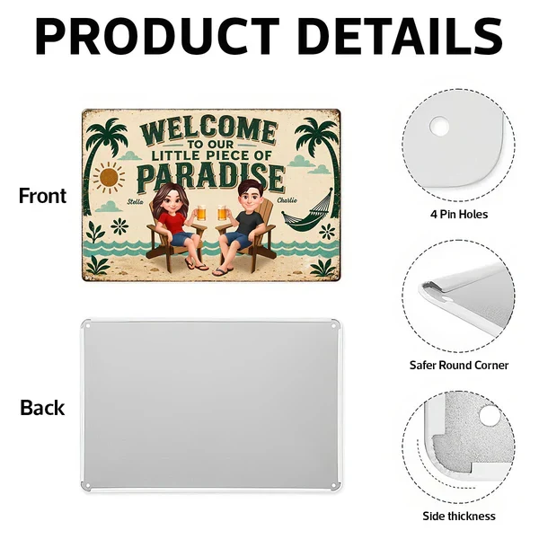 Personalized Rectangular Iron Sign, Seated Couple Pool Paradise Decor, Unique Gift for Couples - Image 5