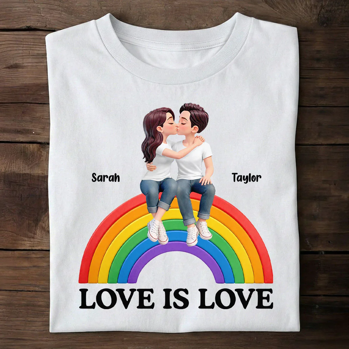 Personalized Classic Tee, Love Is Love Rainbow Couple Design, Unique Creative Gift for Partners - Image 3