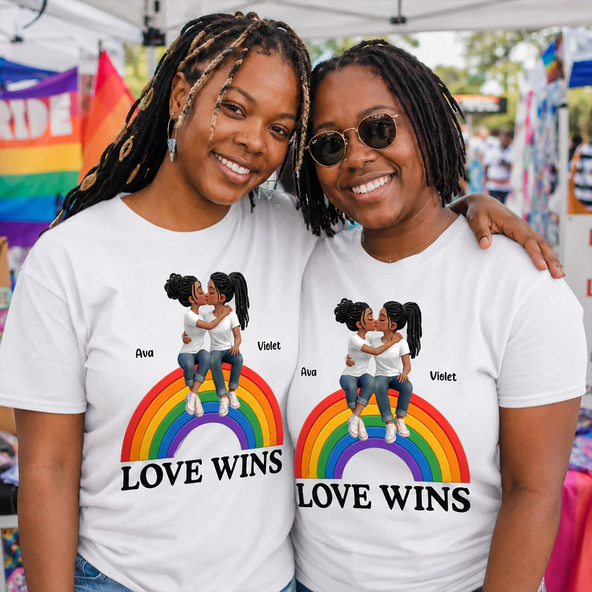 Personalized Classic Tee, Love Is Love Rainbow Couple Design, Unique Creative Gift for Partners - Image 4