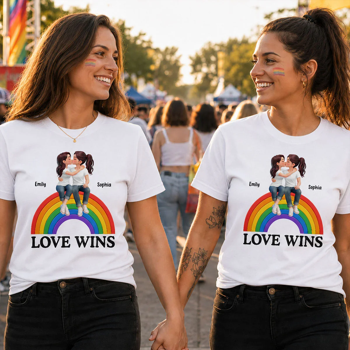 Personalized Classic Tee, Love Is Love Rainbow Couple Design, Unique Creative Gift for Partners - Image 5