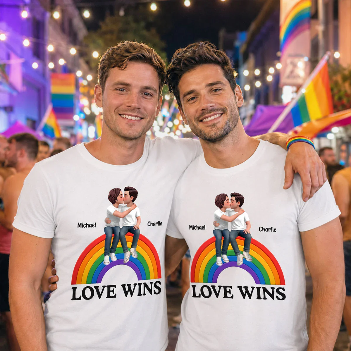 Personalized Classic Tee, Love Is Love Rainbow Couple Design, Unique Creative Gift for Partners - Image 6
