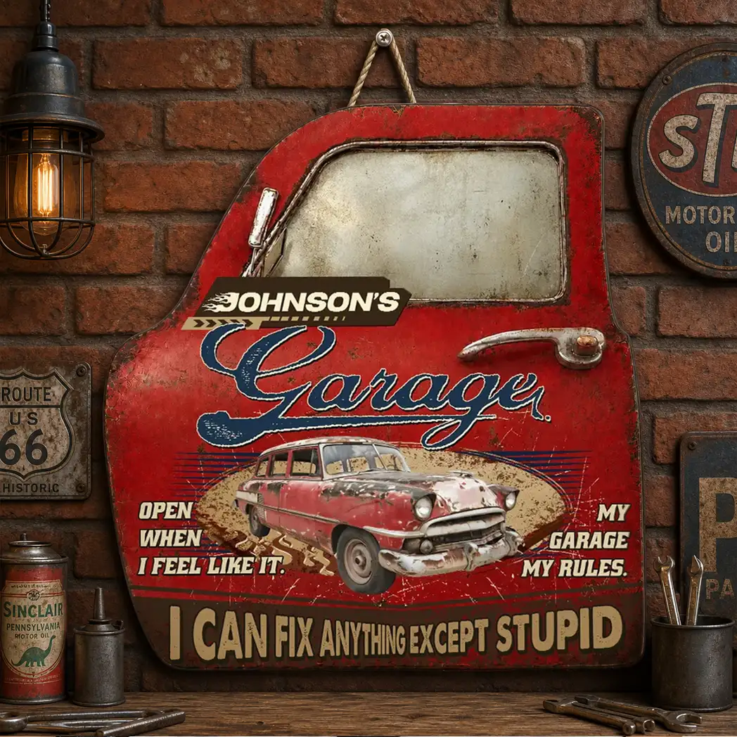 Personalized Wooden Sign, Vintage Garage Car Door Decor, Unique Creative Gift for Car Enthusiast