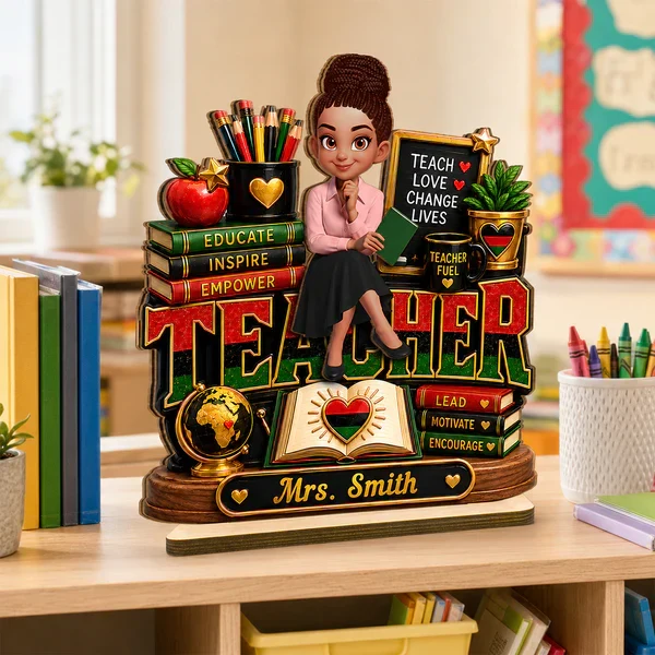 Personalized 2-Layer Wooden Plaque, Sitting Teacher Classroom Art, Unique Creative Gift for Teacher - Image 2