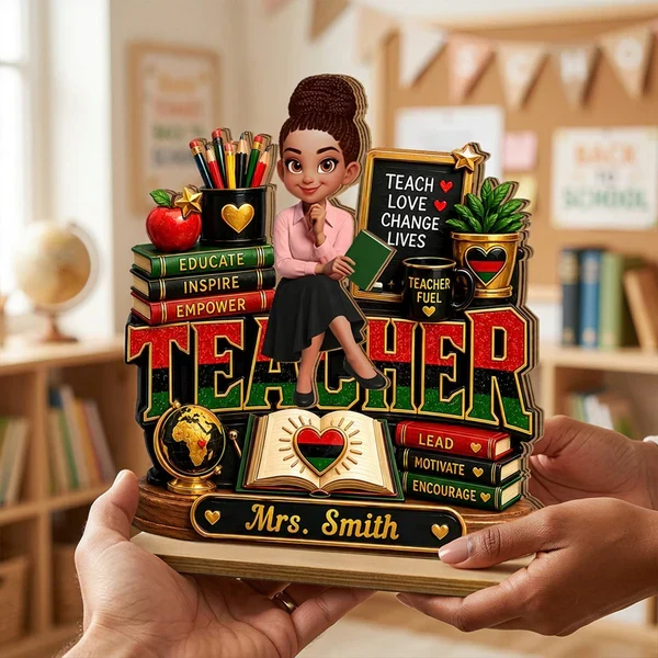 Personalized 2-Layer Wooden Plaque, Sitting Teacher Classroom Art, Unique Creative Gift for Teacher - Image 3