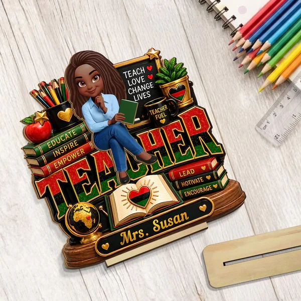 Personalized 2-Layer Wooden Plaque, Sitting Teacher Classroom Art, Unique Creative Gift for Teacher - Image 7