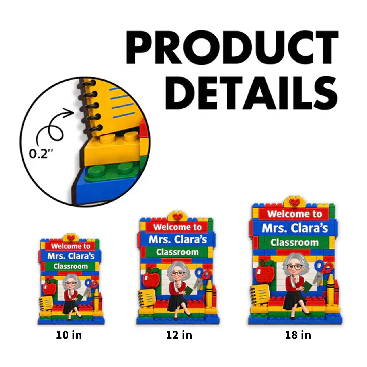 Personalized Wooden Sign with Sitting Teacher Character, Building Brick Classroom Decor, Unique Creative Gift - Image 4