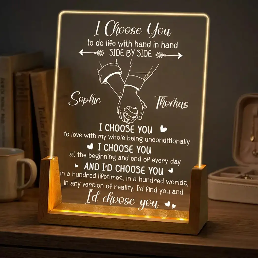 Personalized LED Light Frame, I Choose You Holding Hands Design, Unique Creative Gift for Partner