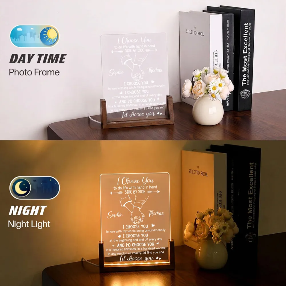 Personalized LED Light Frame, I Choose You Holding Hands Design, Unique Creative Gift for Partner - Image 3