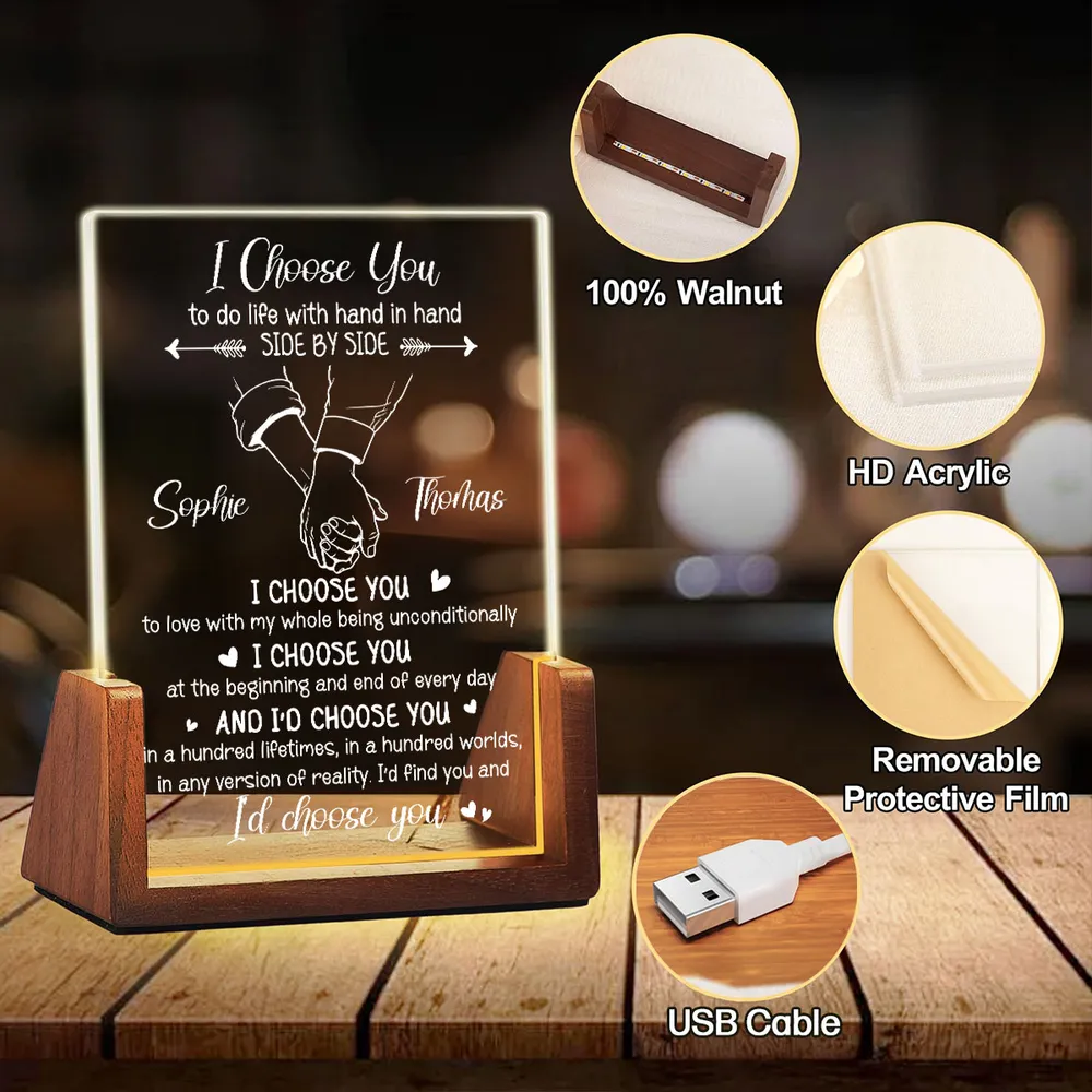 Personalized LED Light Frame, I Choose You Holding Hands Design, Unique Creative Gift for Partner - Image 5