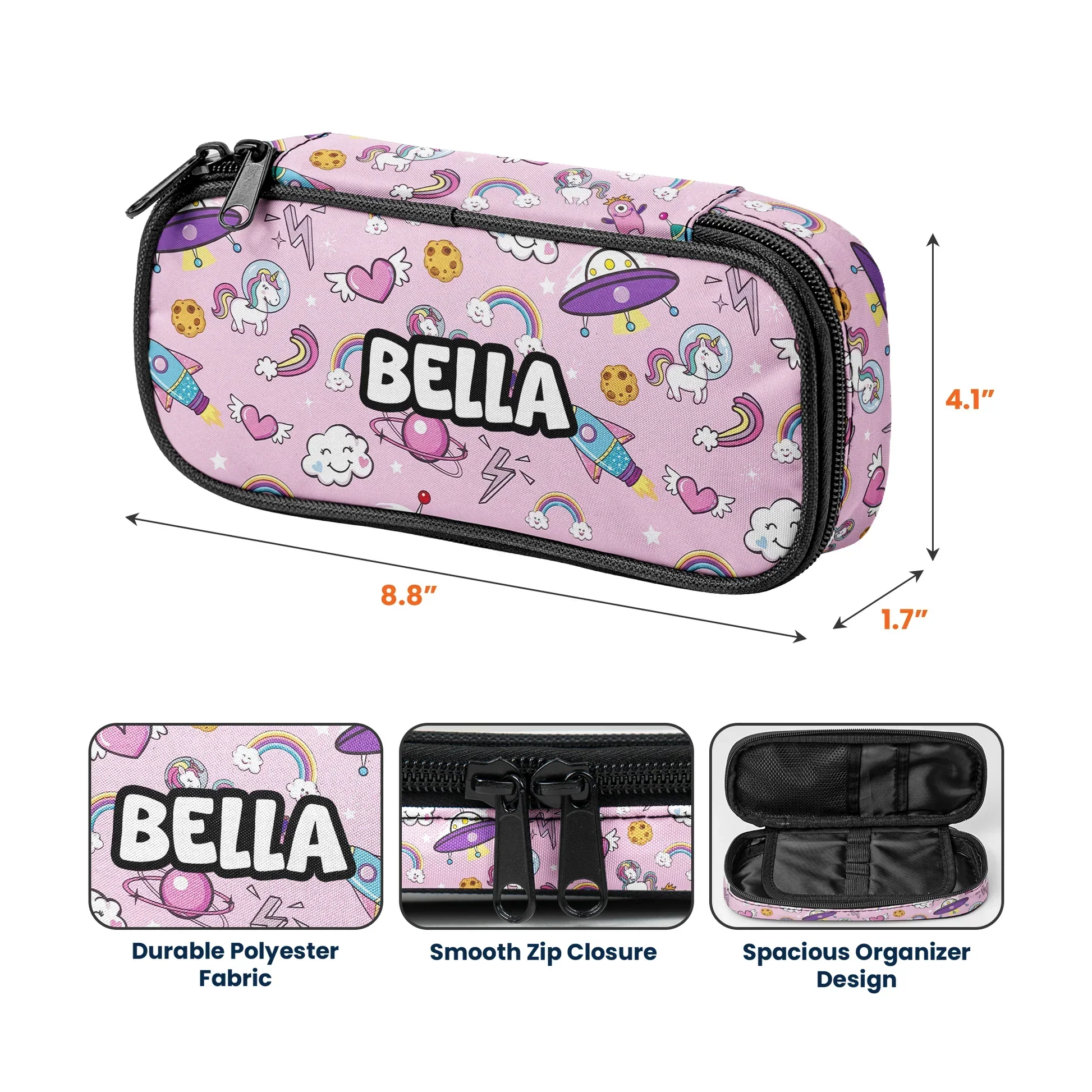Personalized Full Print Pencil Case with Cartoon Truck, Dinosaur & Unicorn Patterns, Unique Creative Gift for Kids - Image 4