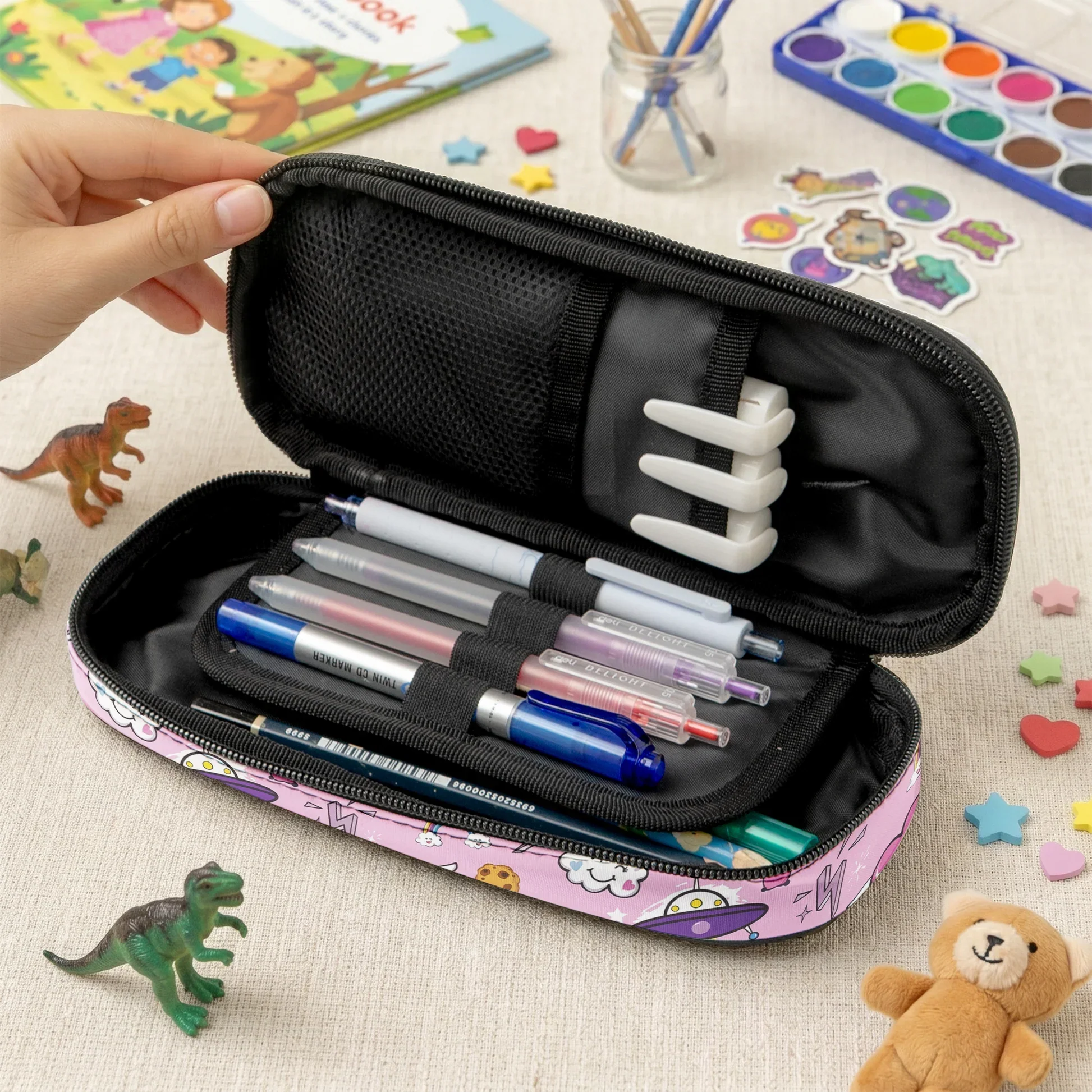 Personalized Full Print Pencil Case with Cartoon Truck, Dinosaur & Unicorn Patterns, Unique Creative Gift for Kids - Image 5