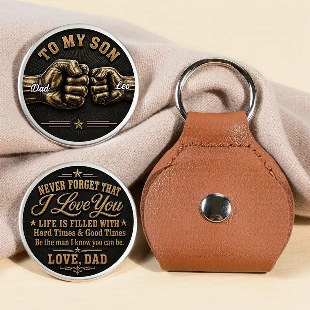 Pocket Hug for Son from Dad, Personalized Love Token with Fist Bump Art, Creative Gift for Daily Courage
