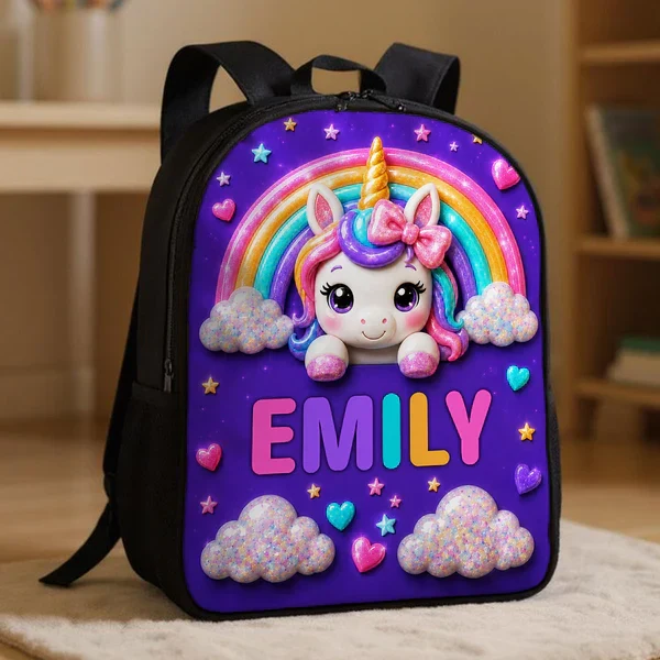 Personalized Kids School Backpack with Space or Unicorn Art, Unique Creative Gift for Back to School - Image 3