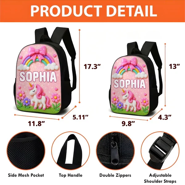 Personalized Kids School Backpack with Space or Unicorn Art, Unique Creative Gift for Back to School - Image 4