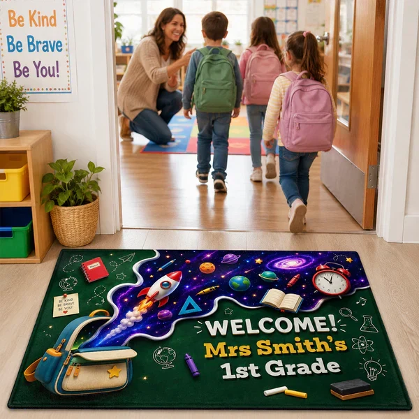 Personalized Standard Doormat, Space Adventure Classroom Welcome, Unique Teacher Gift for School Entry - Image 3