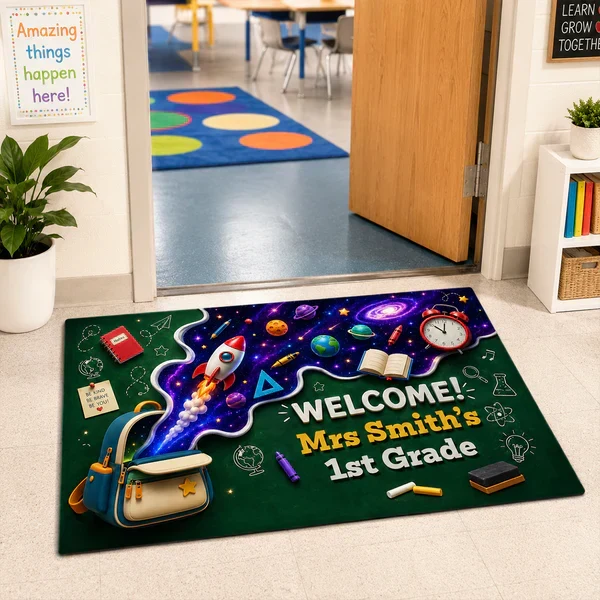 Personalized Standard Doormat, Space Adventure Classroom Welcome, Unique Teacher Gift for School Entry - Image 4