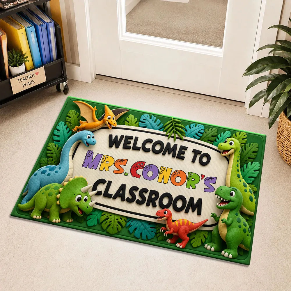 Personalized Standard Doormat with Safari Dinosaurs, Unique Teacher Gift for Classroom Entry - Image 2