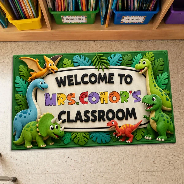 Personalized Standard Doormat with Safari Dinosaurs, Unique Teacher Gift for Classroom Entry - Image 3