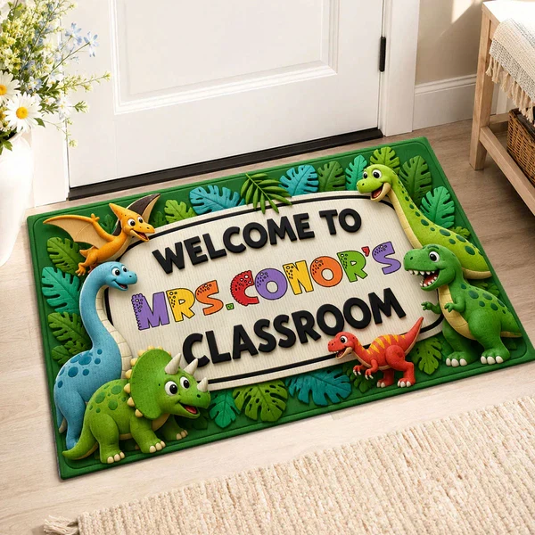 Personalized Standard Doormat with Safari Dinosaurs, Unique Teacher Gift for Classroom Entry - Image 5