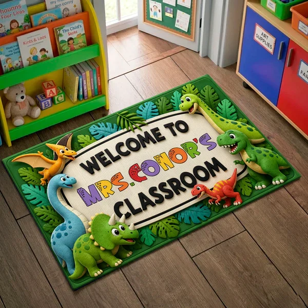 Personalized Standard Doormat with Safari Dinosaurs, Unique Teacher Gift for Classroom Entry - Image 6