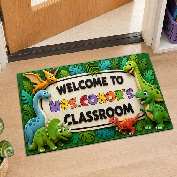 Personalized Standard Doormat with Safari Dinosaurs, Unique Teacher Gift for Classroom Entry - Image 7