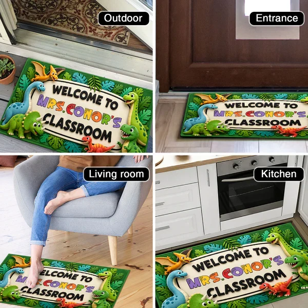 Personalized Standard Doormat with Safari Dinosaurs, Unique Teacher Gift for Classroom Entry - Image 8