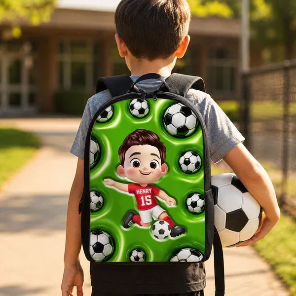 Personalized Kids School Backpack, Cute Soccer Player Kicking Ball, Unique Creative Gift For Kids - Image 3