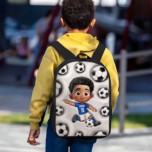 Personalized Kids School Backpack, Cute Soccer Player Kicking Ball, Unique Creative Gift For Kids - Image 4