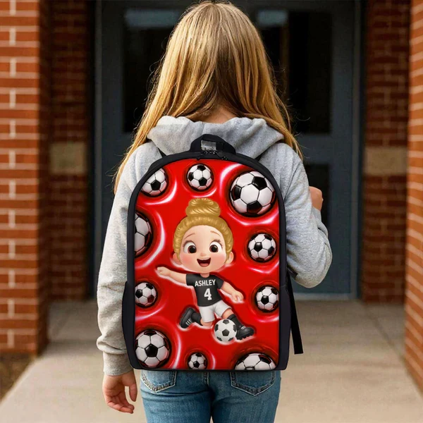 Personalized Kids School Backpack, Cute Soccer Player Kicking Ball, Unique Creative Gift For Kids - Image 5