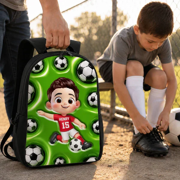 Personalized Kids School Backpack, Cute Soccer Player Kicking Ball, Unique Creative Gift For Kids - Image 7