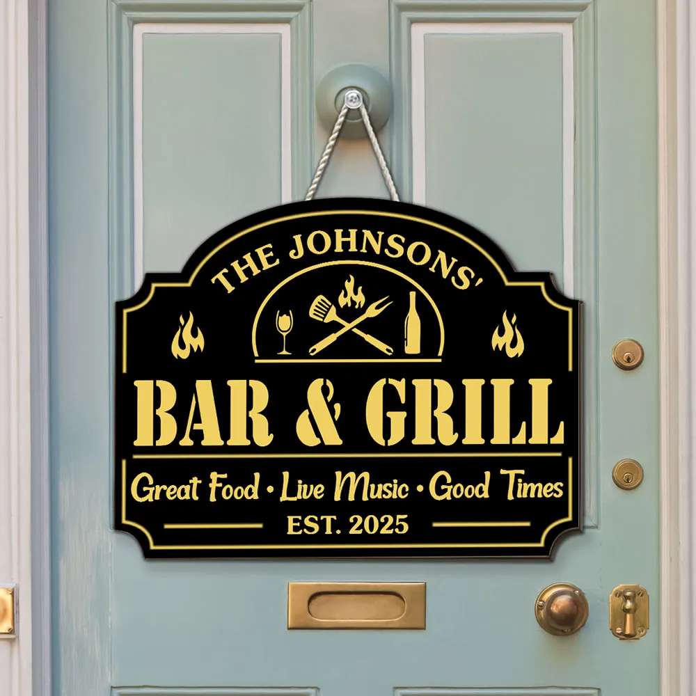 Personalized Wooden Sign with Flame & Grill Tools, Unique Gift for Backyard Bar Hosts - Image 2