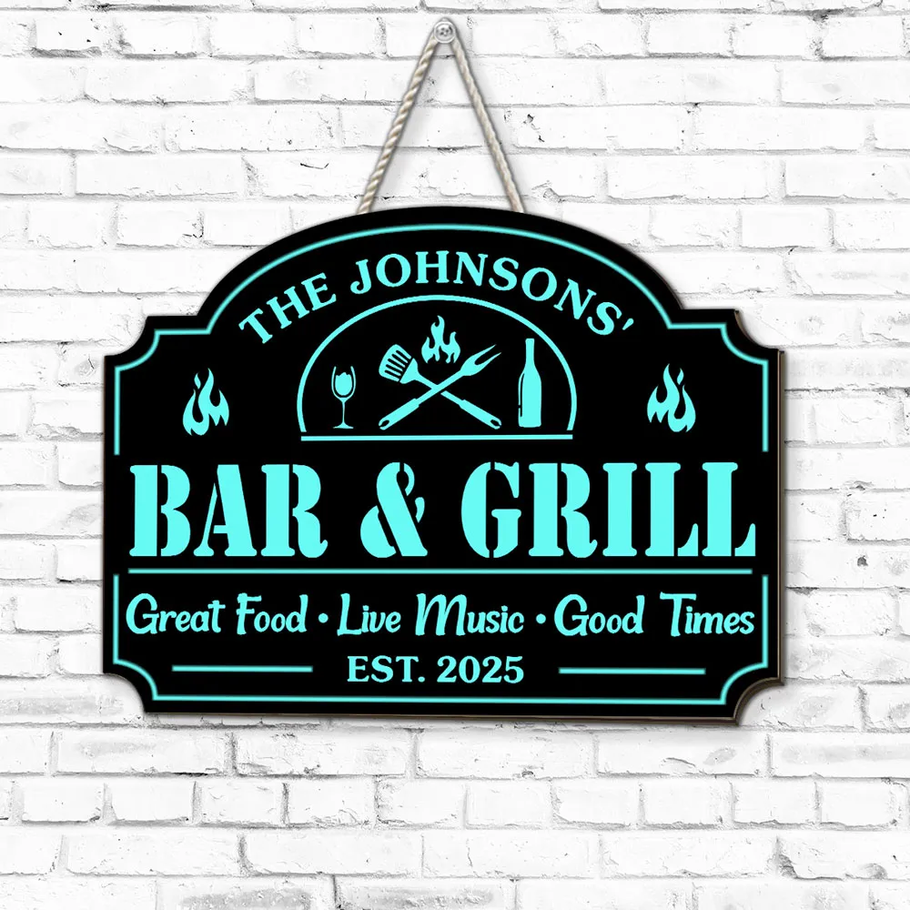 Personalized Wooden Sign with Flame & Grill Tools, Unique Gift for Backyard Bar Hosts - Image 3