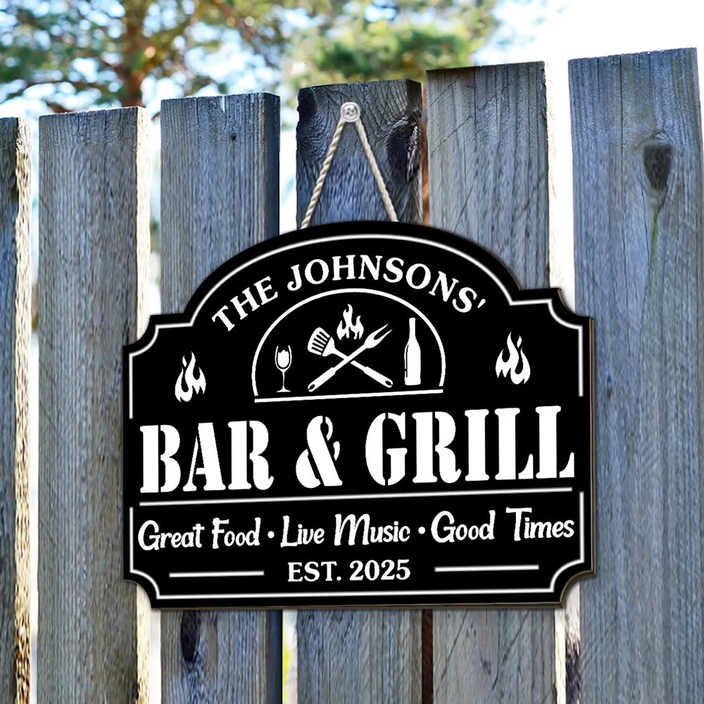 Personalized Wooden Sign with Flame & Grill Tools, Unique Gift for Backyard Bar Hosts - Image 5