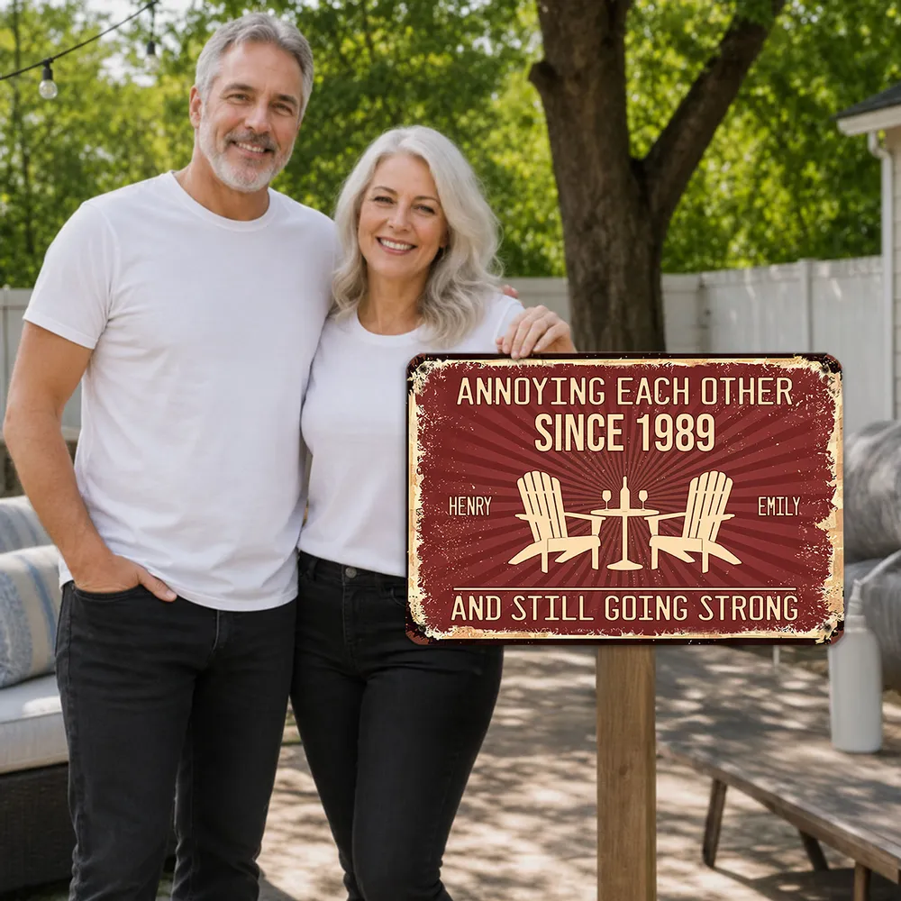Personalized Rectangular Iron Sign, Vintage Couple Humor With Adirondack Chairs, Unique Gift for Couple - Image 6