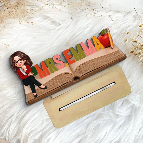 Personalized 2-Layer Wooden Plaque, Open Book Teacher Name Sign, Unique Classroom Desk Gift - Image 4