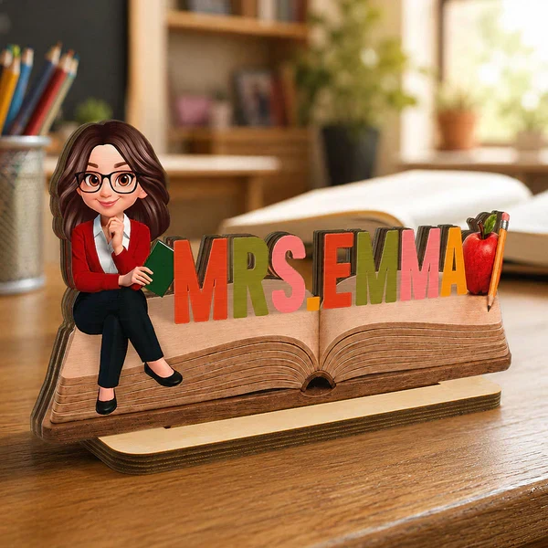 Personalized 2-Layer Wooden Plaque, Open Book Teacher Name Sign, Unique Classroom Desk Gift - Image 7