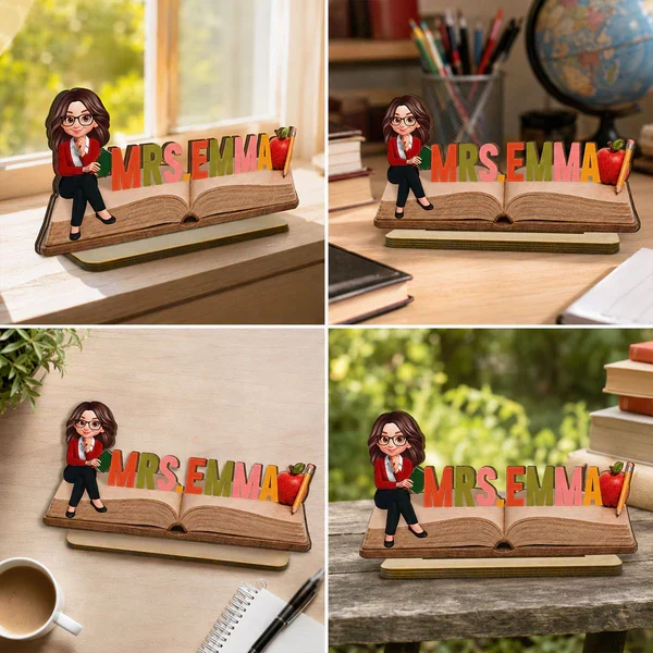 Personalized 2-Layer Wooden Plaque, Open Book Teacher Name Sign, Unique Classroom Desk Gift - Image 8