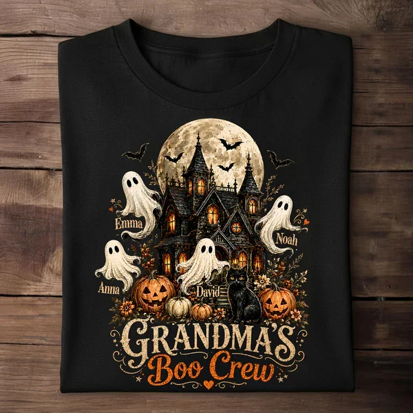 Personalized Classic Tee, Grandma's Boo Crew Haunted House Halloween, Unique Gift for Grandma - Image 3