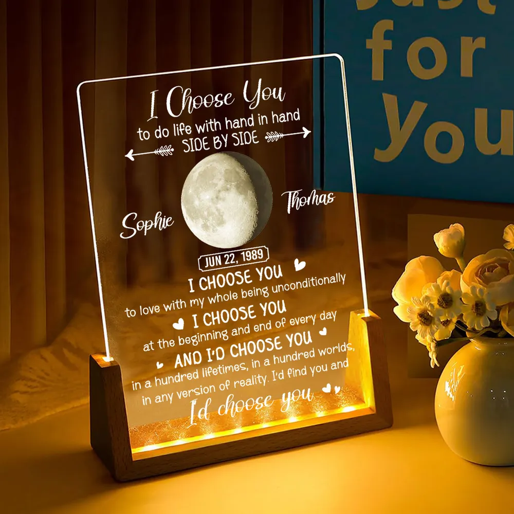 Personalized LED Light Frame With I Choose You Moon Quote, Unique Creative Gift for Couple, Warm Bedside Glow - Image 2