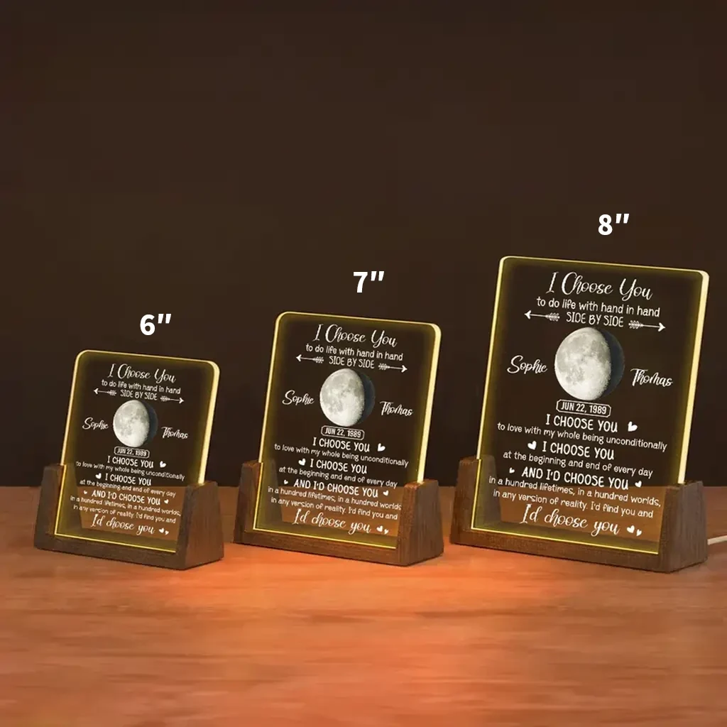 Personalized LED Light Frame With I Choose You Moon Quote, Unique Creative Gift for Couple, Warm Bedside Glow - Image 4